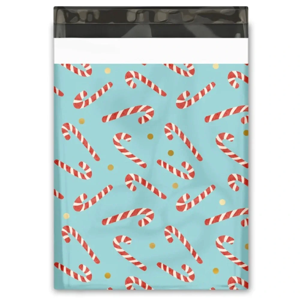 50 10X13 Poly Mailers Candy Canes Gold Dots, Shipping Envelopes PRICE IS FIRM - Picture 3 of 4